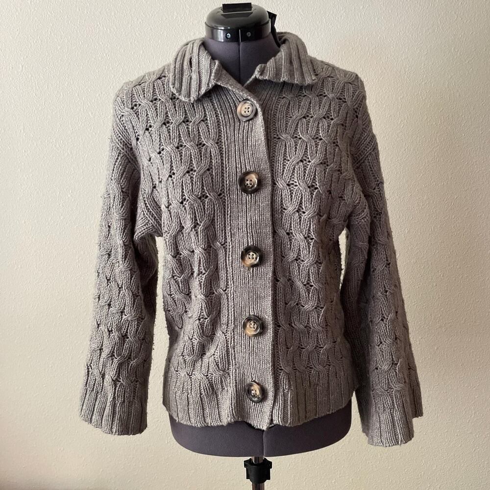 Y2K vintage 2000s grey chunky cardigan wide sleeves wool blend